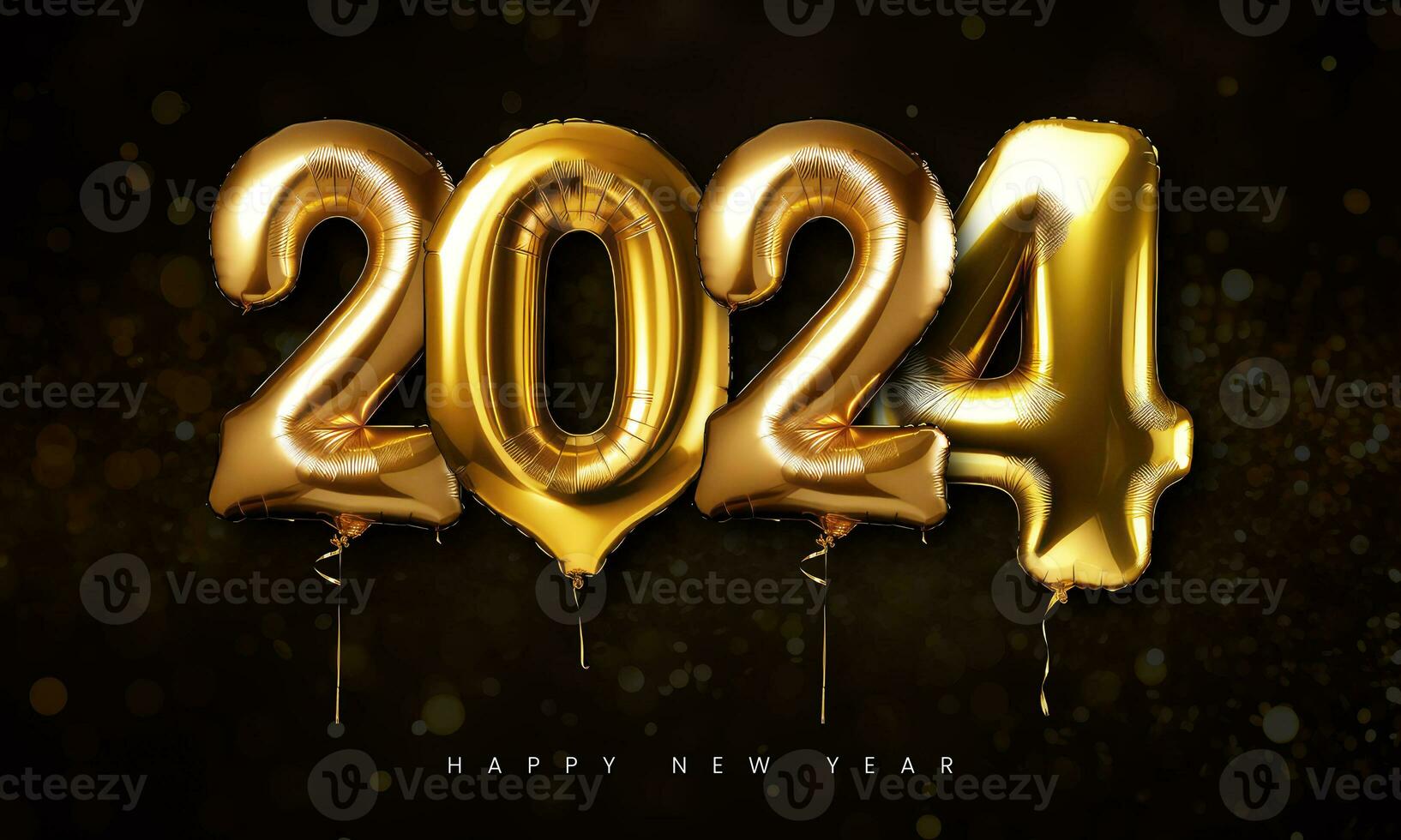 AI generated Happy New Year 2024 Golden 3d Text, Happy New Year 2024 Banner Background photo