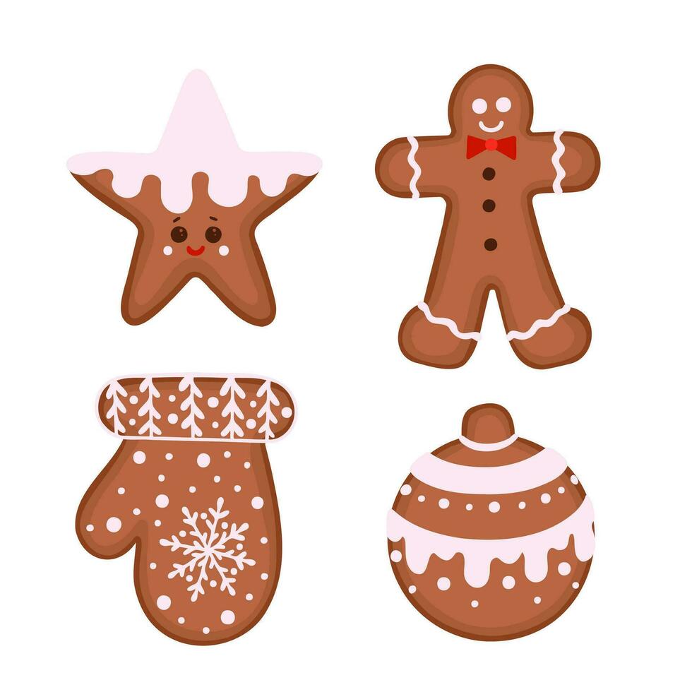 gingerbread cookies, star , glove and man cookies. Illustration for backgrounds, covers and packaging. Image can be used for greeting cards, posters and textile. Isolated on white background. vector