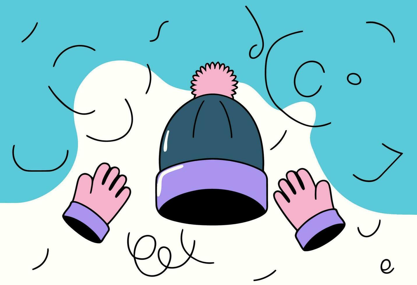 Winter hat and mittens, vector illustration.