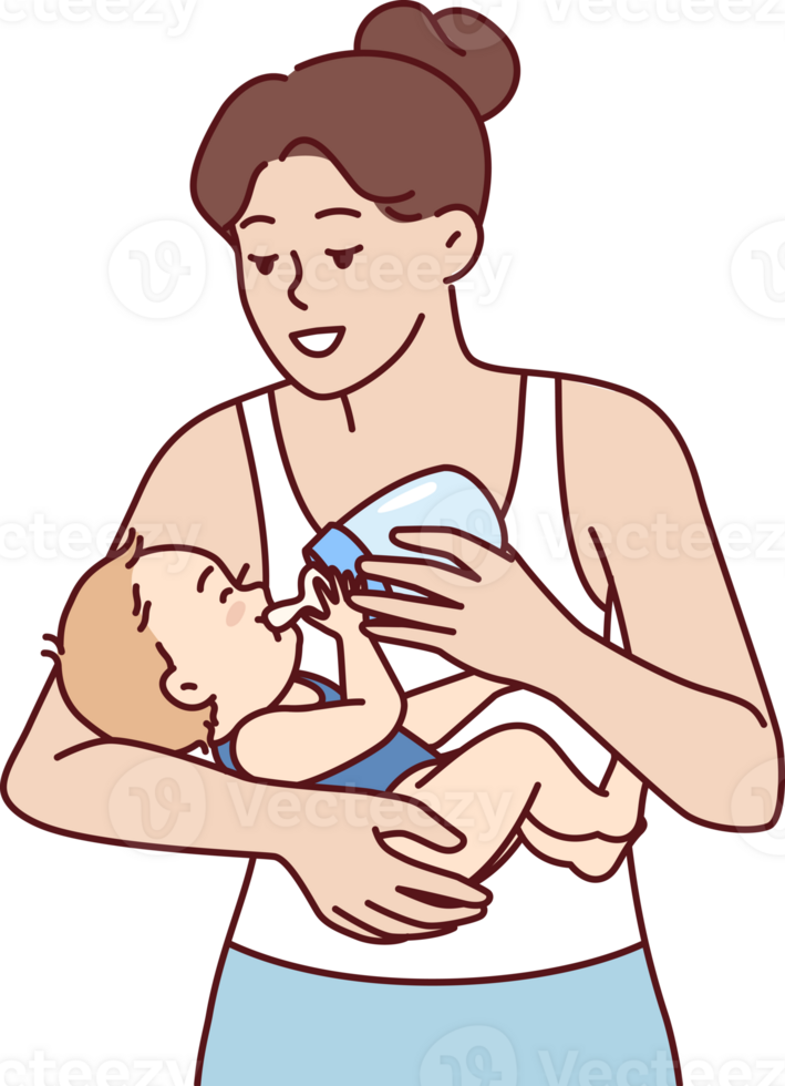jung Mutter Einspeisungen Säugling von Flasche mit künstlich Baby Essen fällig zu Krankheit Hypogalaktie png