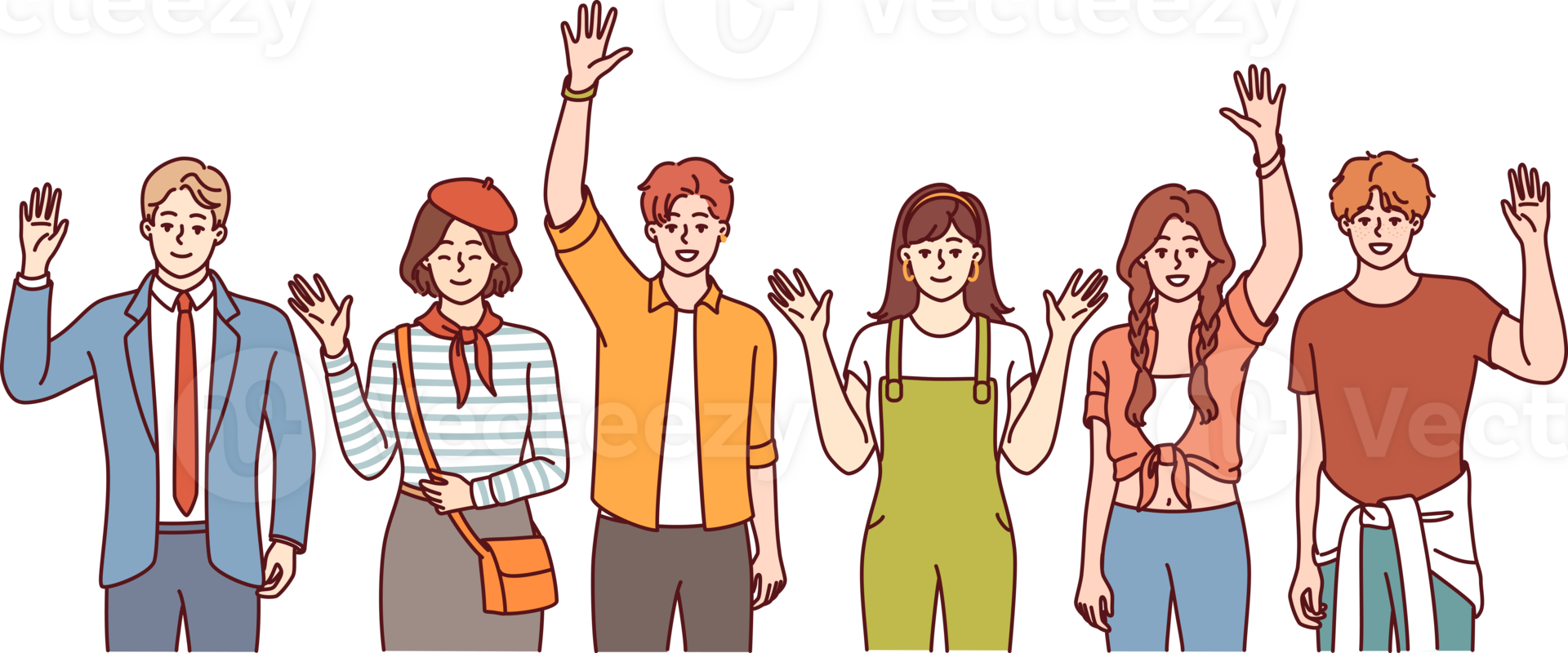 People greet and wave, inviting you to join multicultural community of college students png
