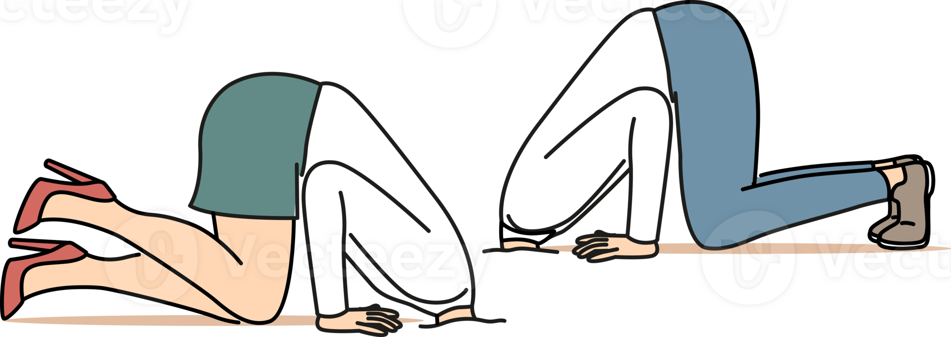 Business people hide heads in sand because of cowardice and fear problems caused by competition png