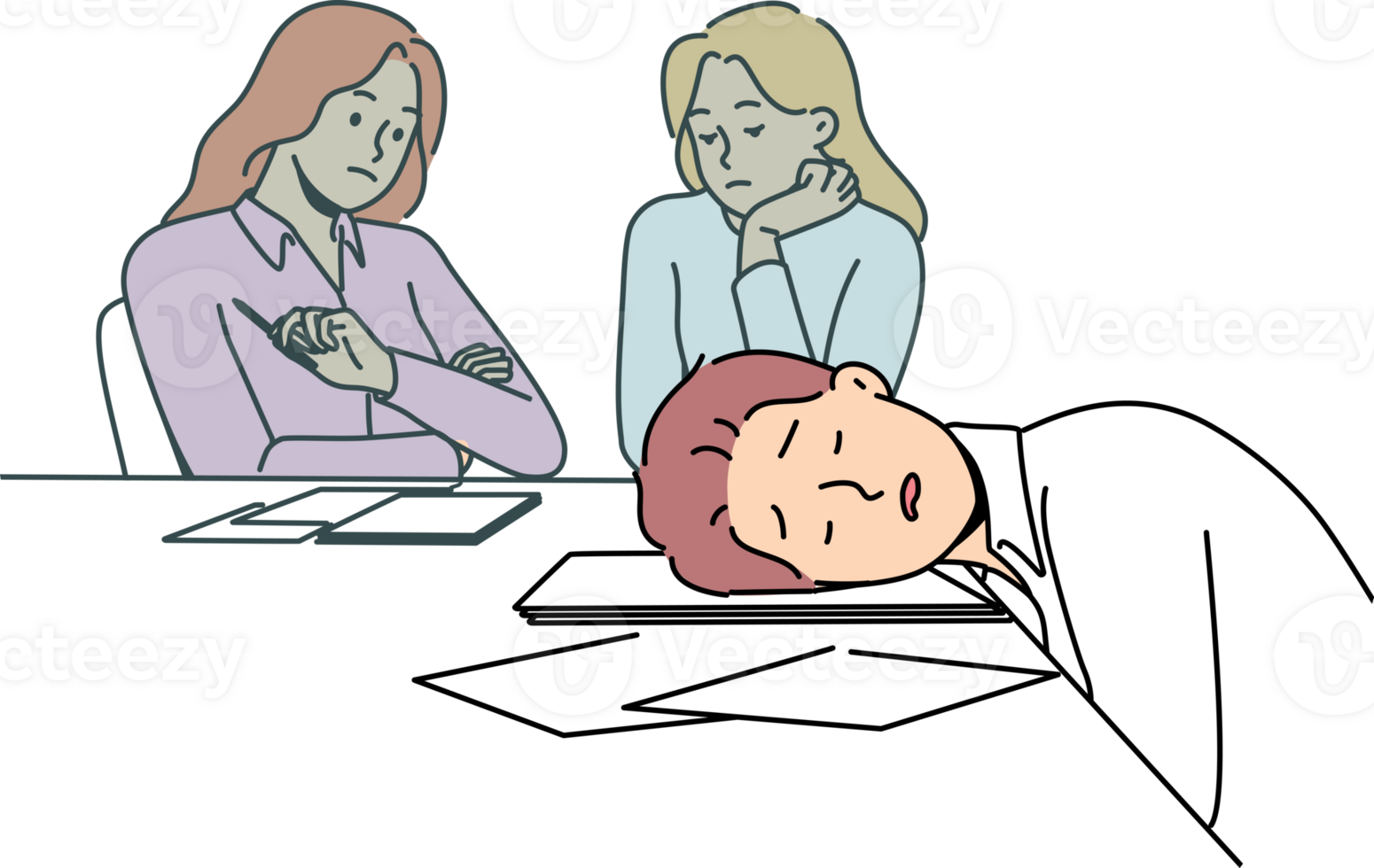 Lazy man sleeps on business meeting due to lack of ambition and motivation to work productively png