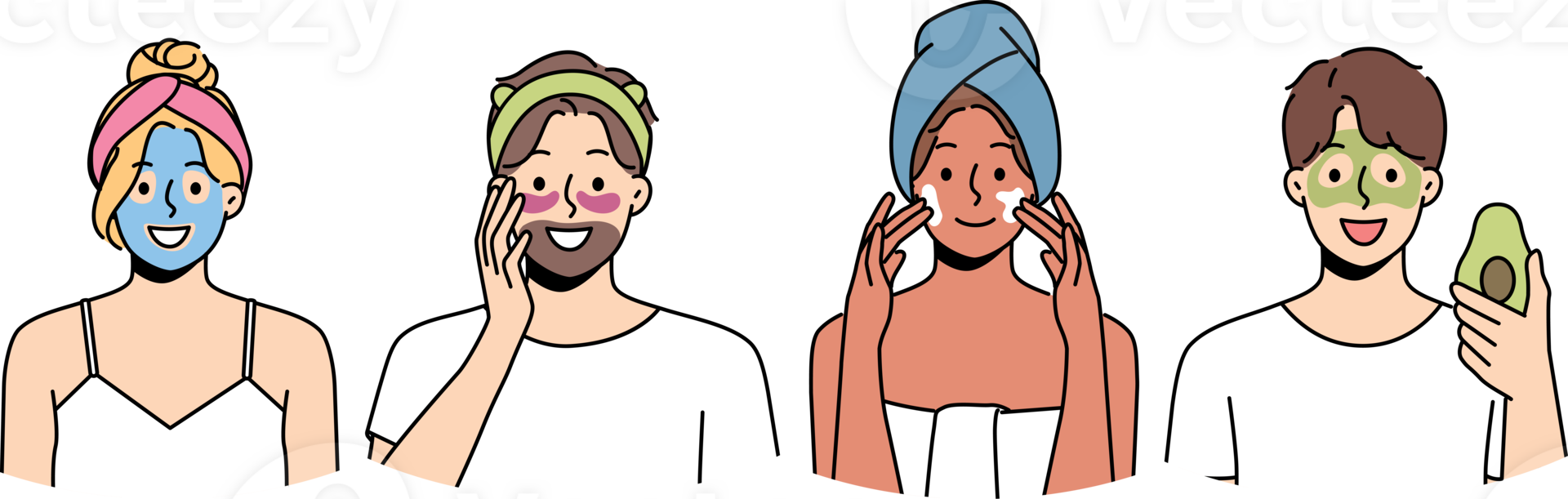 People with beauty masks on faces use organic creams to get rid of wrinkles and rejuvenate skin png