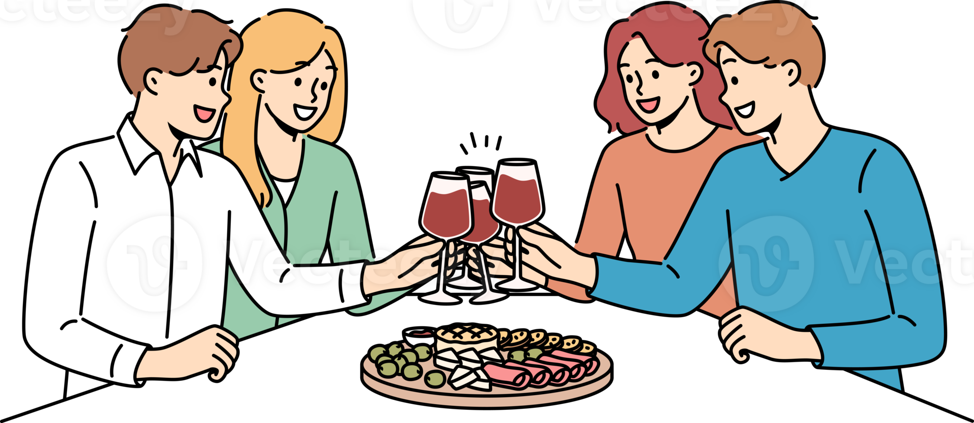 personas bebida vino con amigos y comer meriendas durante viernes noche fiesta en restaurante png