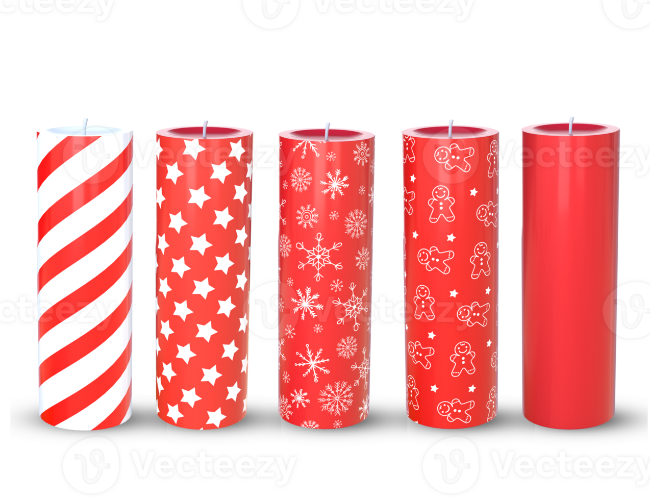 3D Rendering Christmas Red Candles Different Designs png