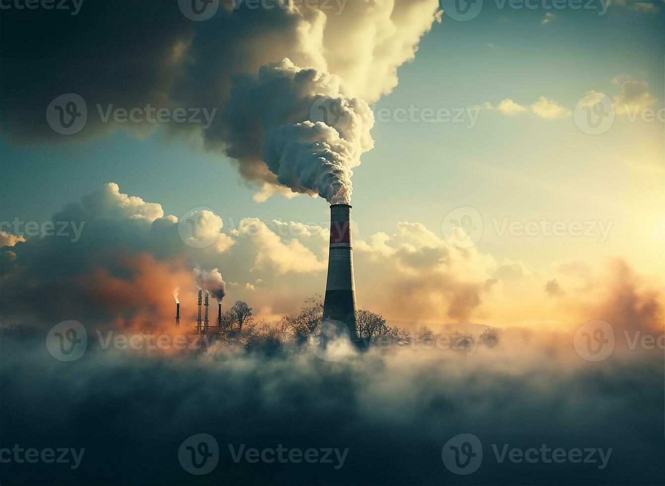 AI generated white smoke being discharged from a chimney stack photo