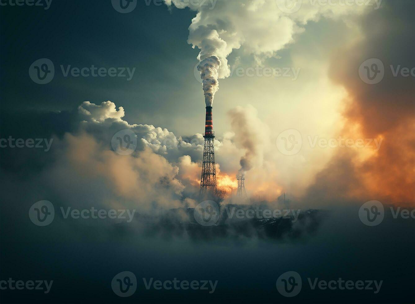 AI generated white smoke being discharged from a chimney stack photo