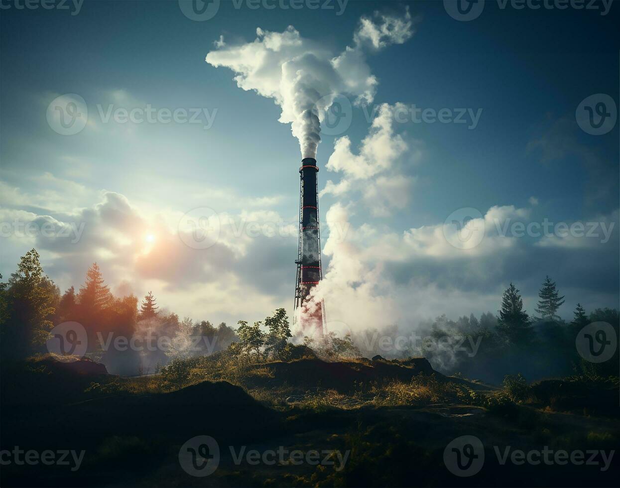 AI generated white smoke being discharged from a chimney stack photo