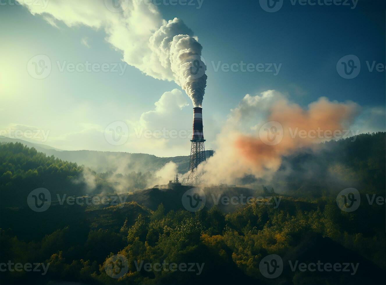 AI generated white smoke being discharged from a chimney stack photo