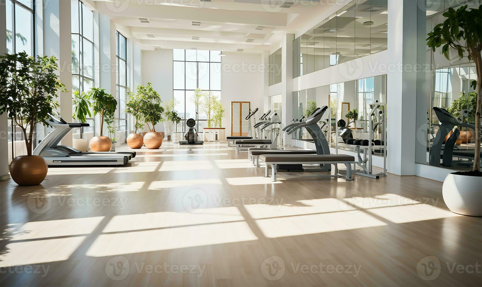 AI generated interior of a modern fitness center or gym club photo