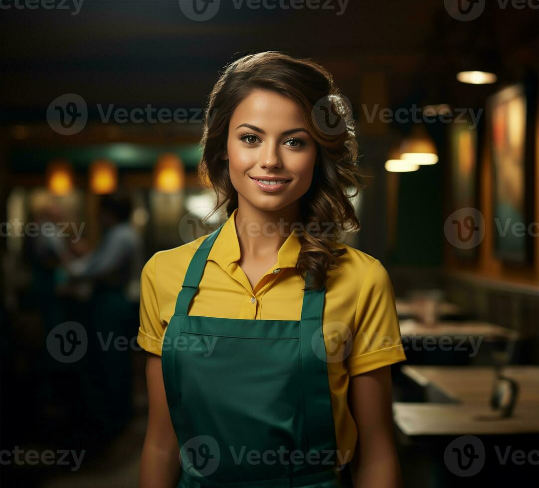 ai generado un sonriente joven y atractivo vendedora foto