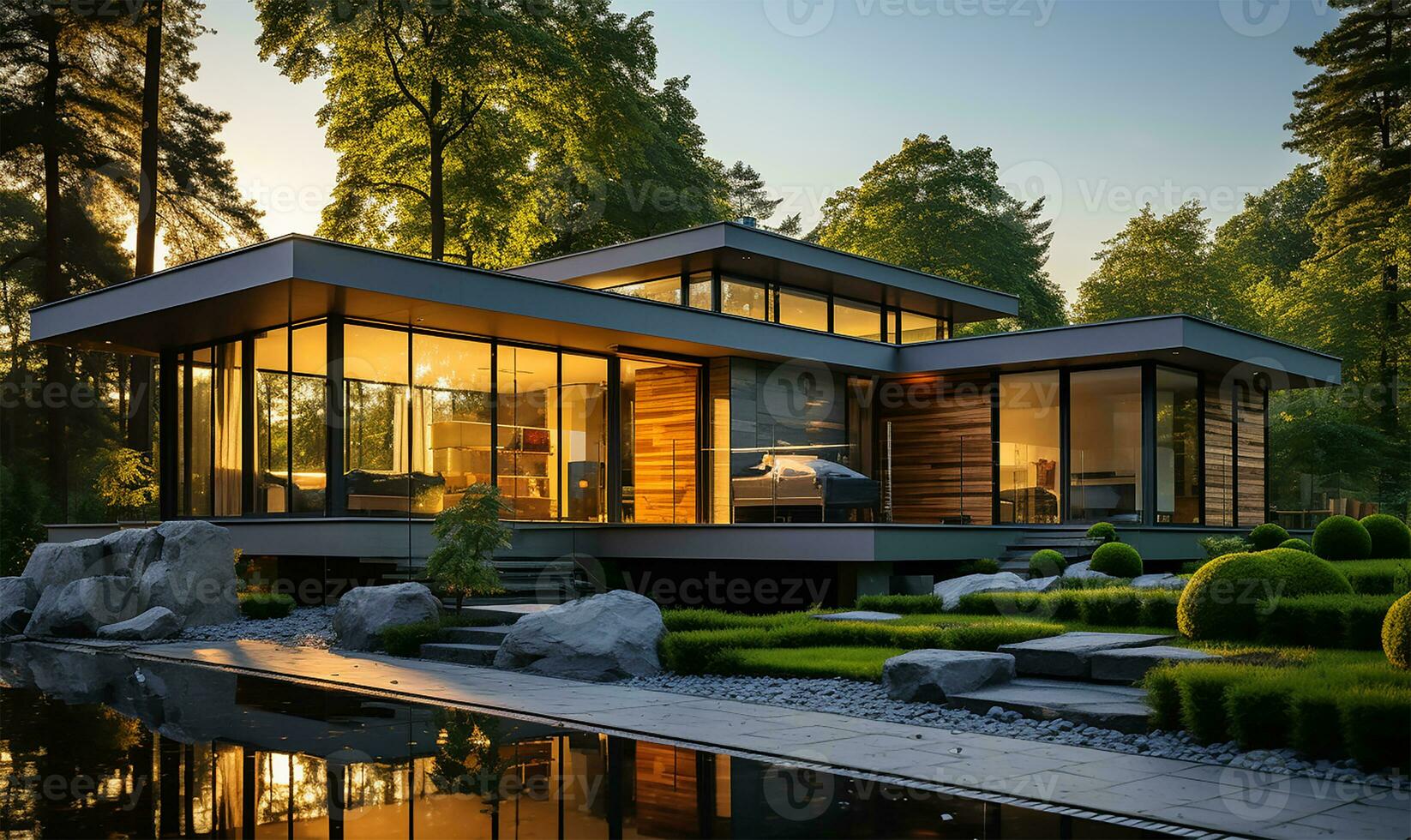 AI generated modern house in the morning light photo