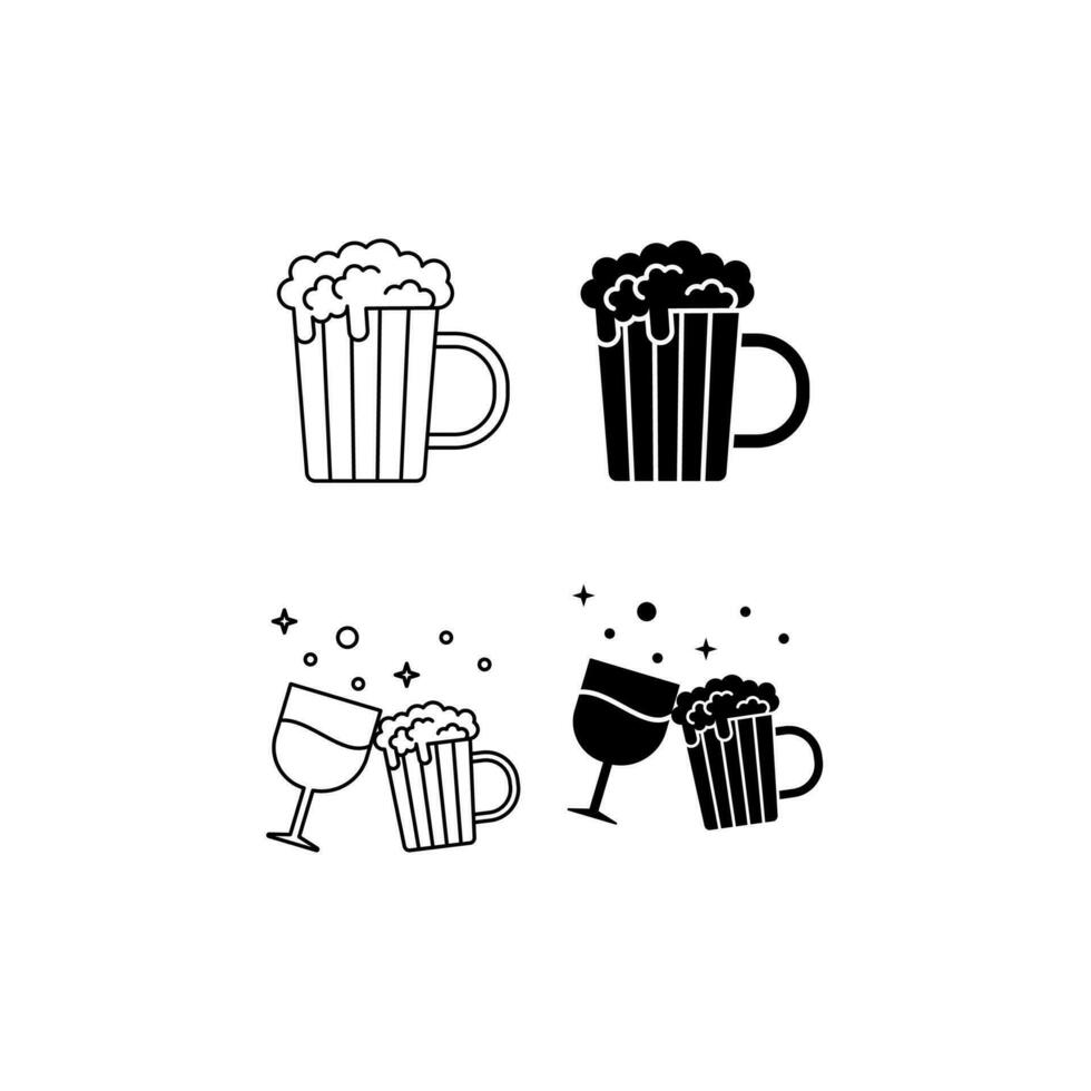 Beer cheer line icon and black fill icon, drink and party, beer glass and coocktail glass vector icon, editable stroke outline sign