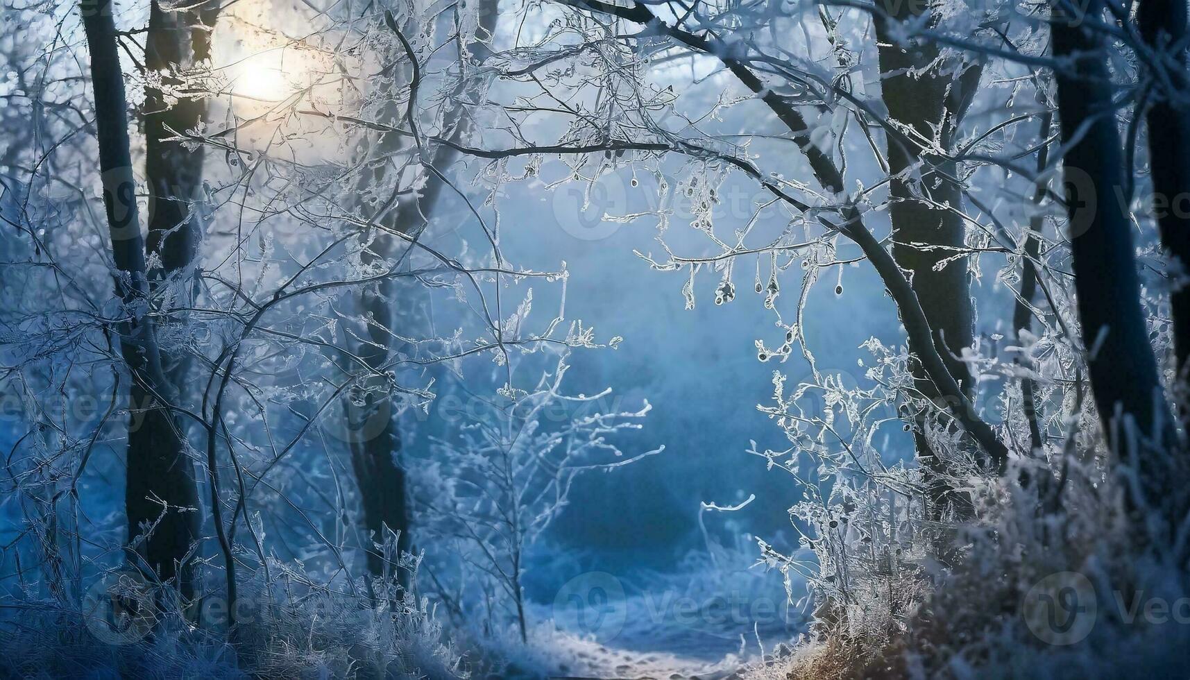 AI generated winter forest in the snow photo