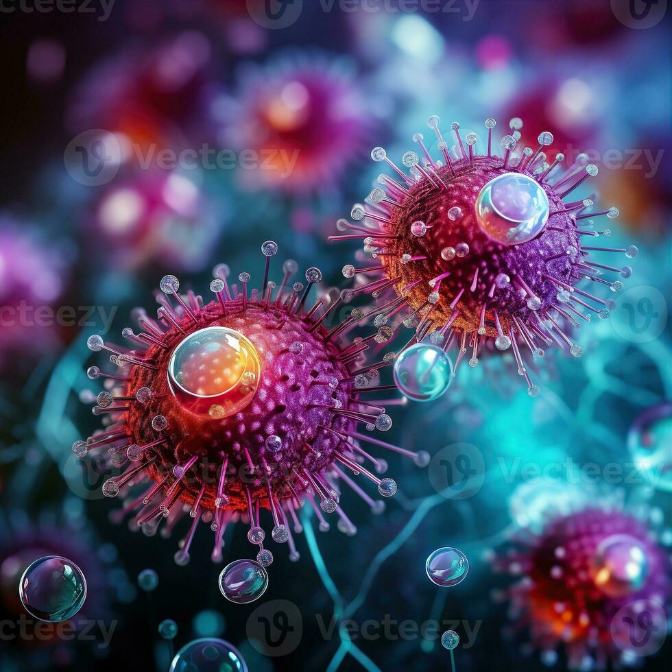 AI generated Microscope virus close up. Created with Generative AI photo