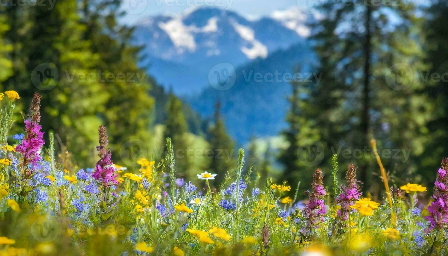 AI generated beautiful natural scenery with wild flowers photo