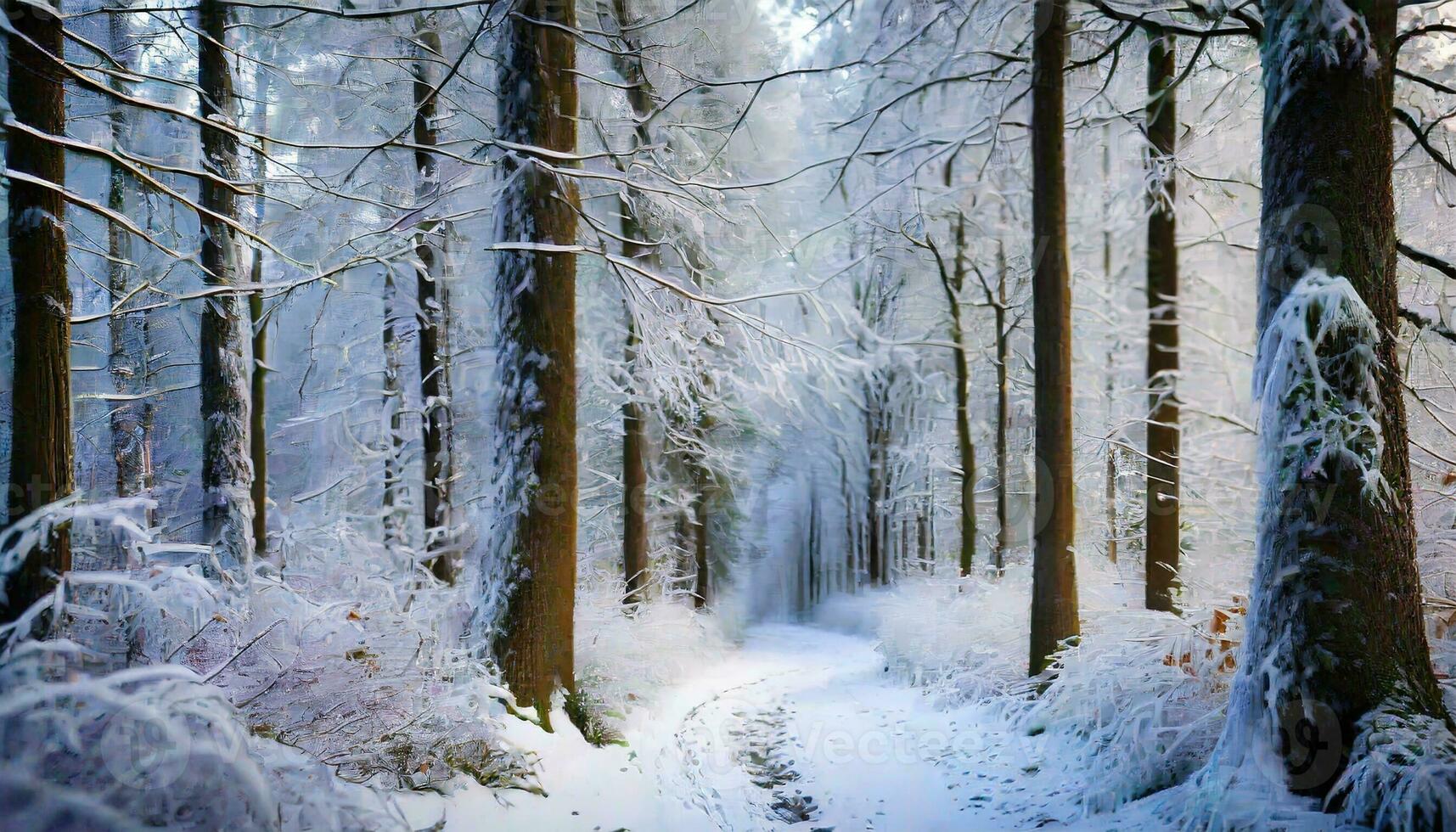 AI generated winter forest in the snow photo
