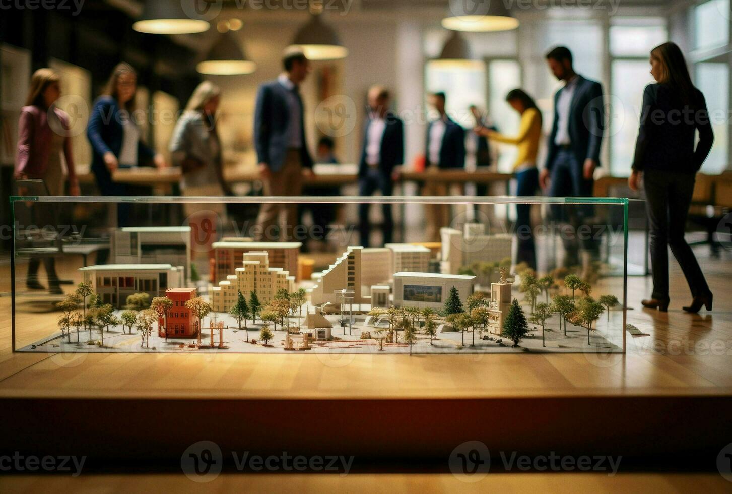 AI generated Architecture model in office with people walking on background, AI Generative photo