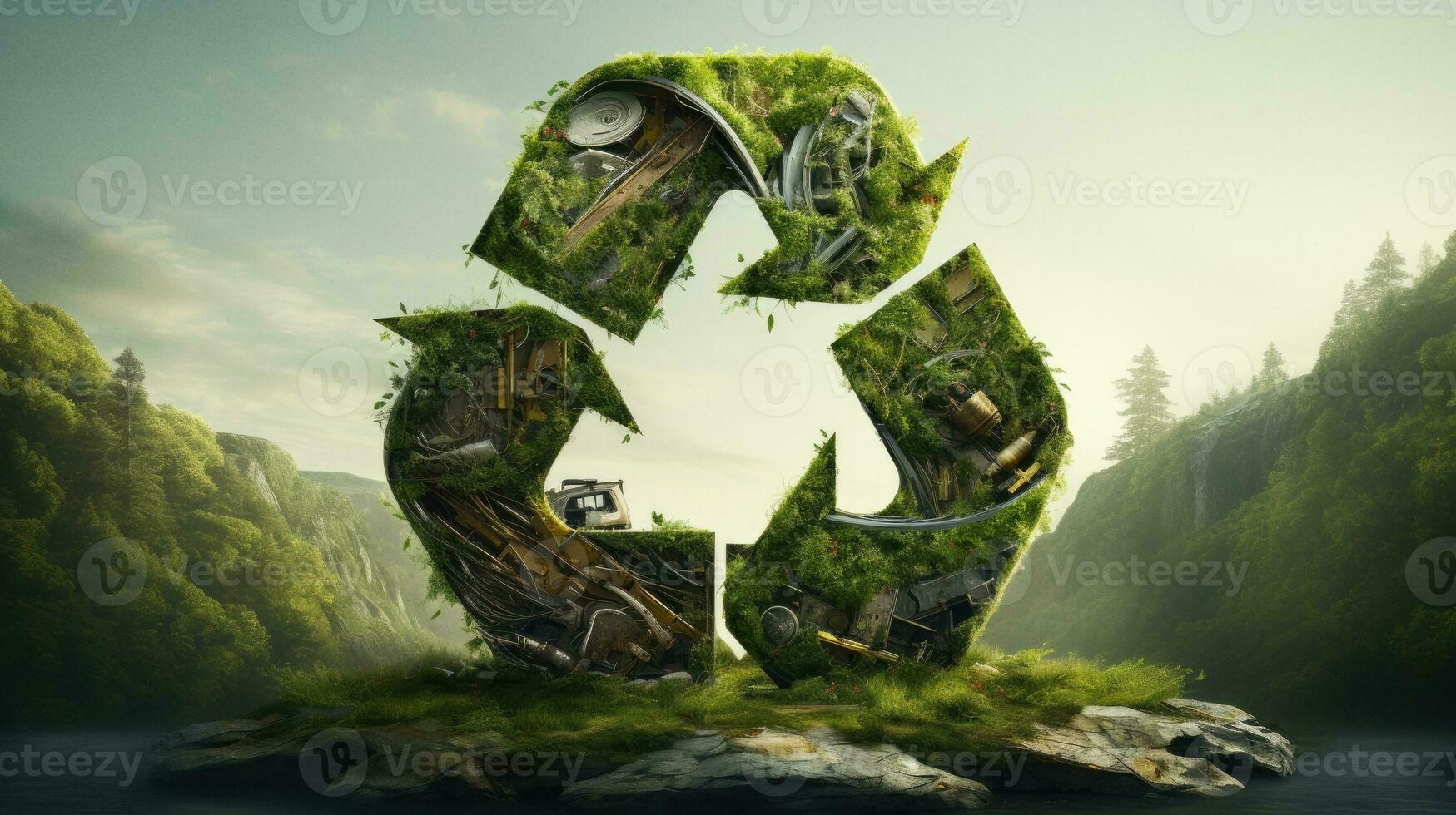AI generated Green recycle symbol organic style, AI Generative photo