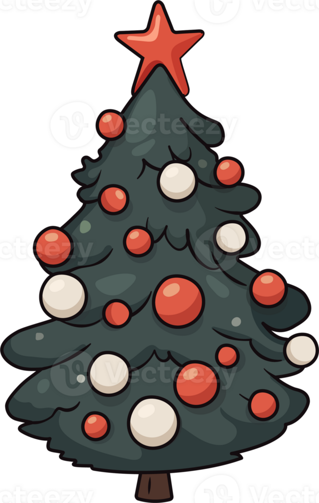 Christmas tree with decoration balls and star, PNG file no background