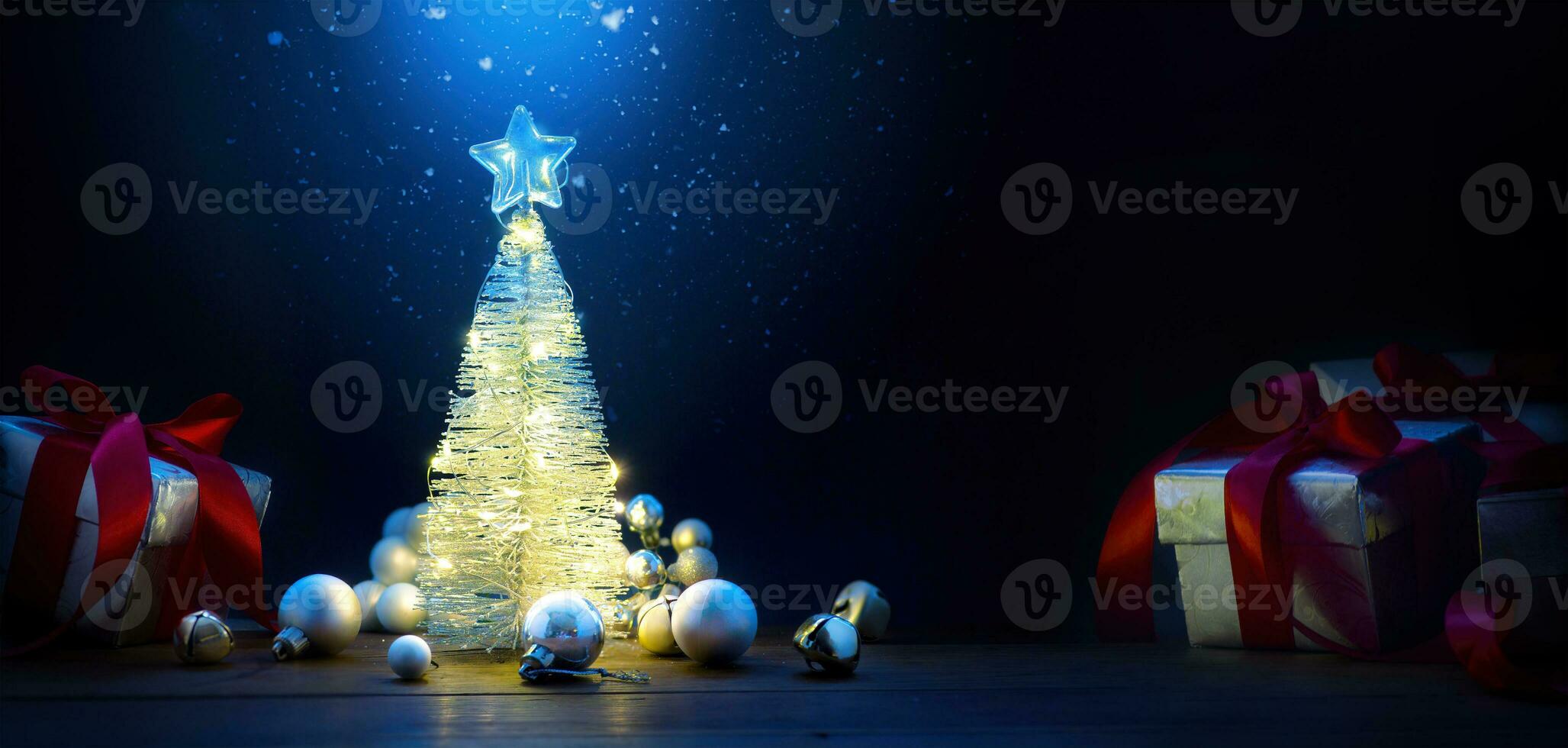 Christmas tree and Christmas light. Christmas banner or greeting card design with copy space photo