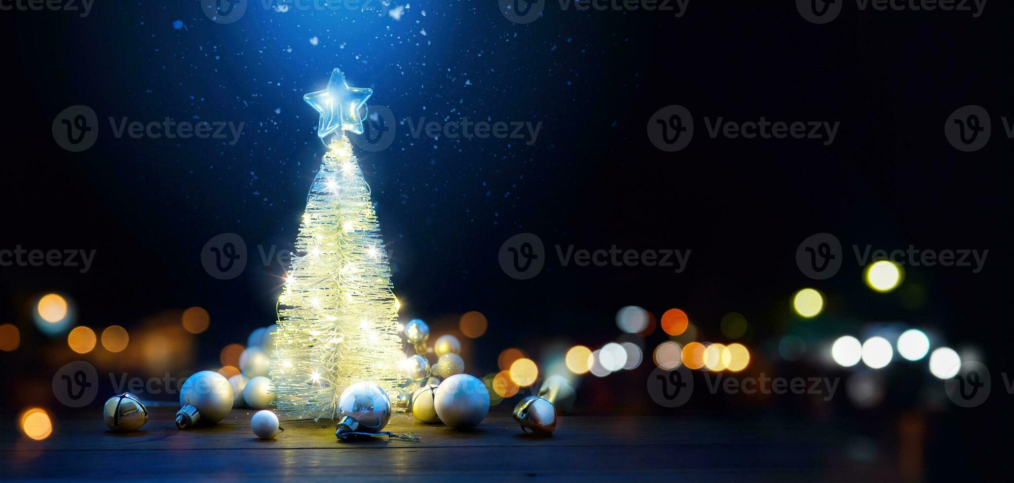 Christmas tree and Christmas light. Christmas banner or greeting card design with copy space photo