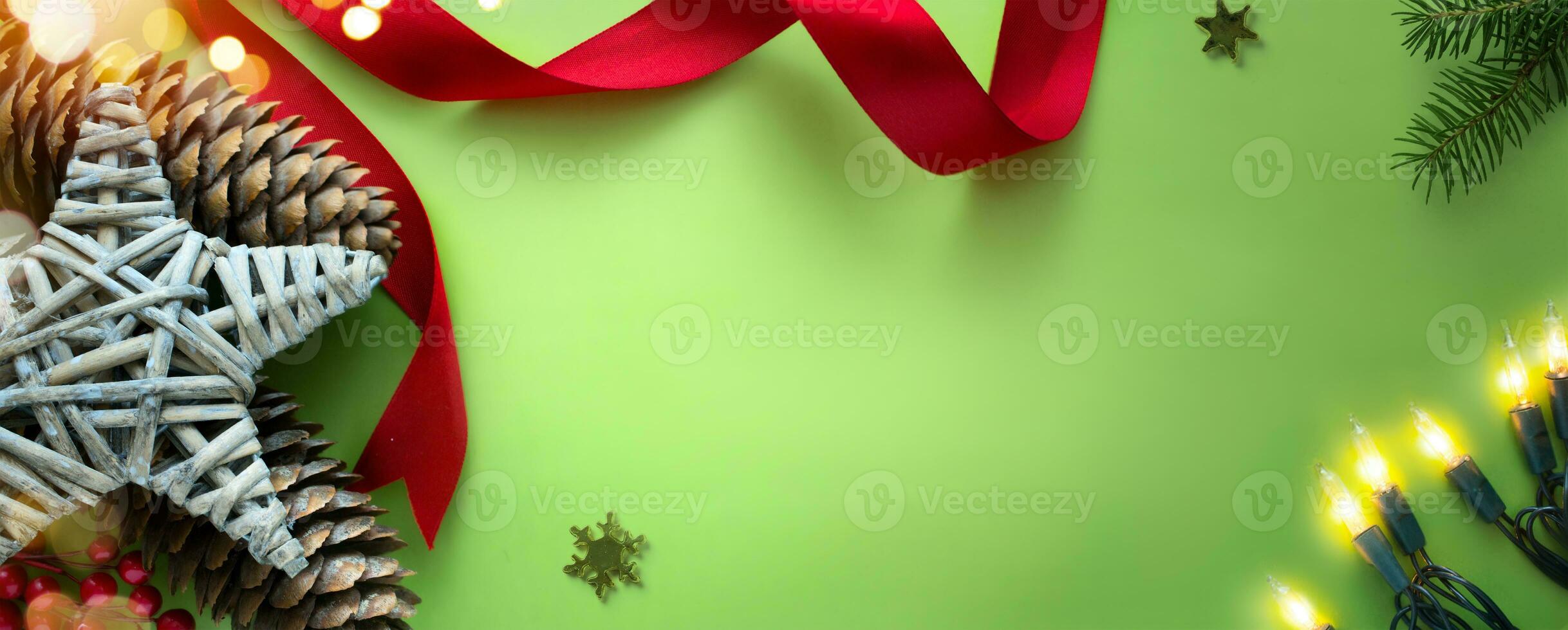 Christmas and eco-friendly handmade gift decorations. eco christmas holiday concept, eco decor banner design with copy space photo