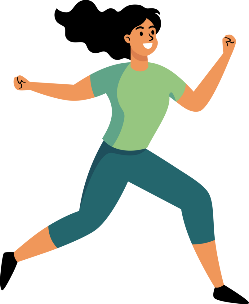 le de bonne humeur en bonne santé gens courir pour exercice Heureusement avec gros sourit. plat style dessin animé illustration. png