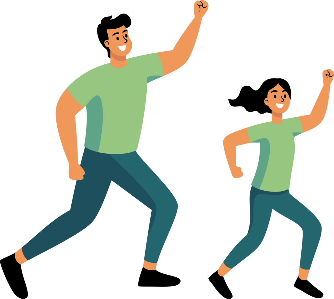 The cheerful Healthy people run for exercise happily with big smiles. Flat Style Cartoon Illustration. png