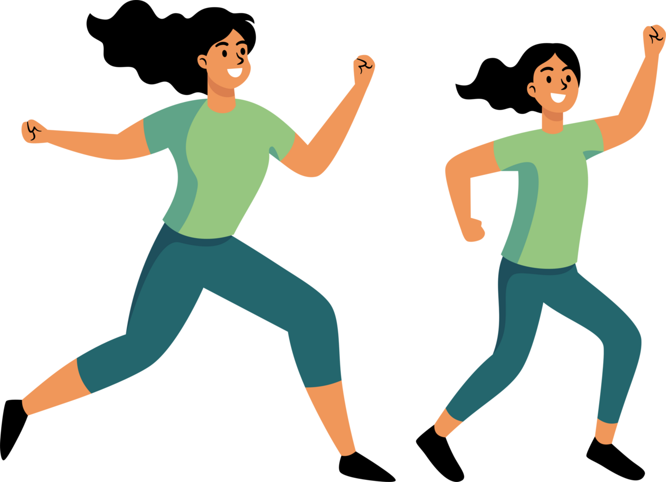 The cheerful Healthy people run for exercise happily with big smiles. Flat Style Cartoon Illustration. png