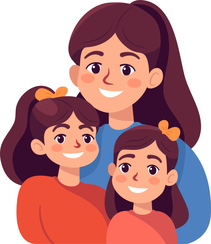 mère avec enfants, maman avec fille, content famille des moments, plat style dessin animé illustration. de la mère journée concept. png