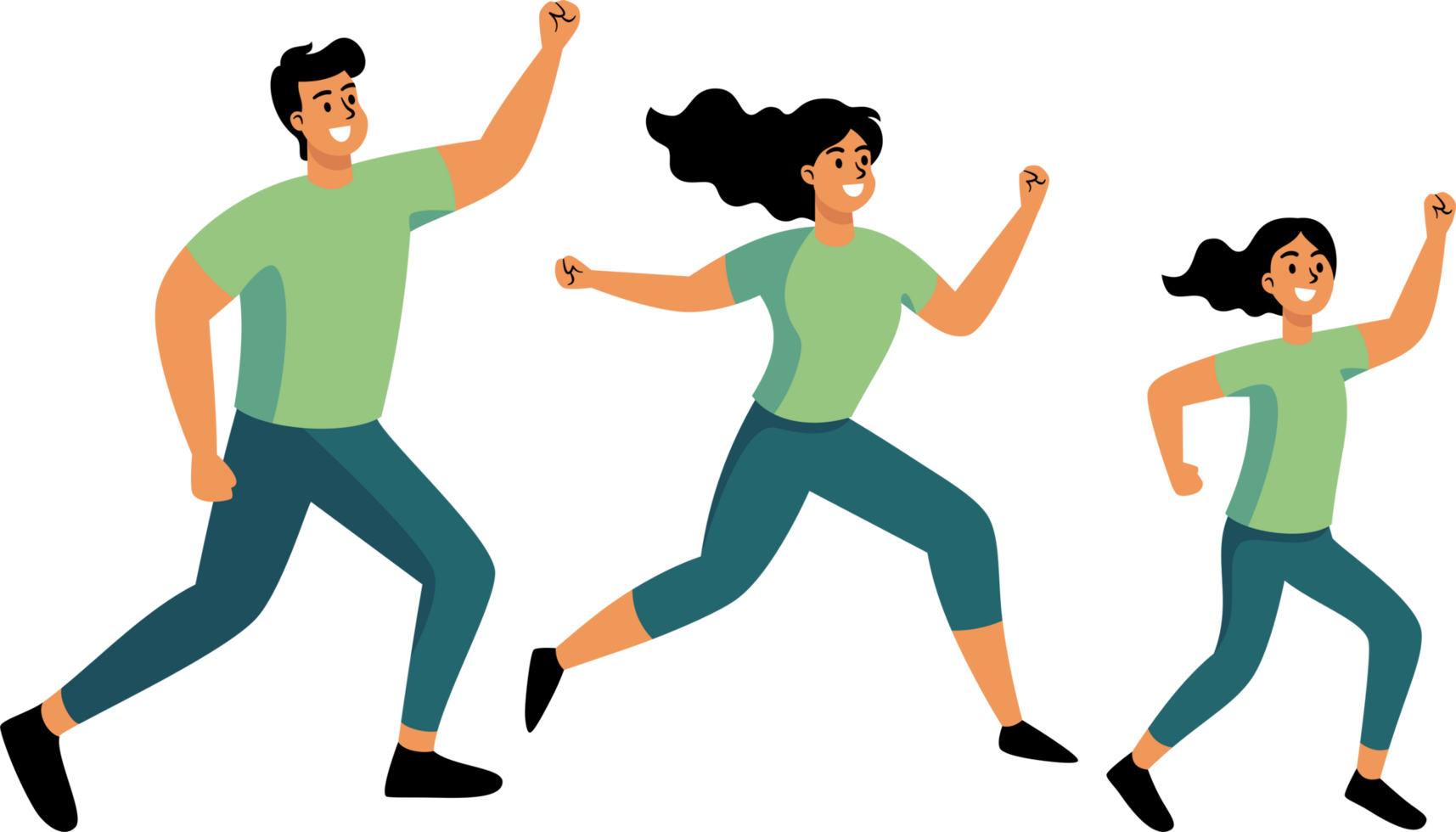 The cheerful Healthy people run for exercise happily with big smiles. Flat Style Cartoon Illustration. png