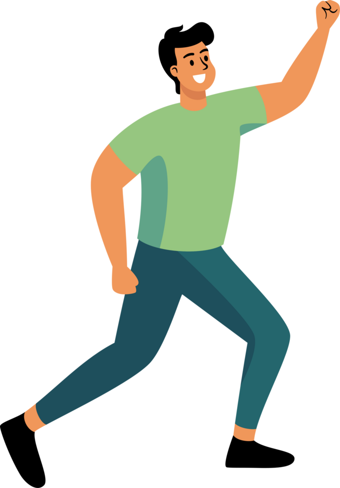 le de bonne humeur en bonne santé gens courir pour exercice Heureusement avec gros sourit. plat style dessin animé illustration. png