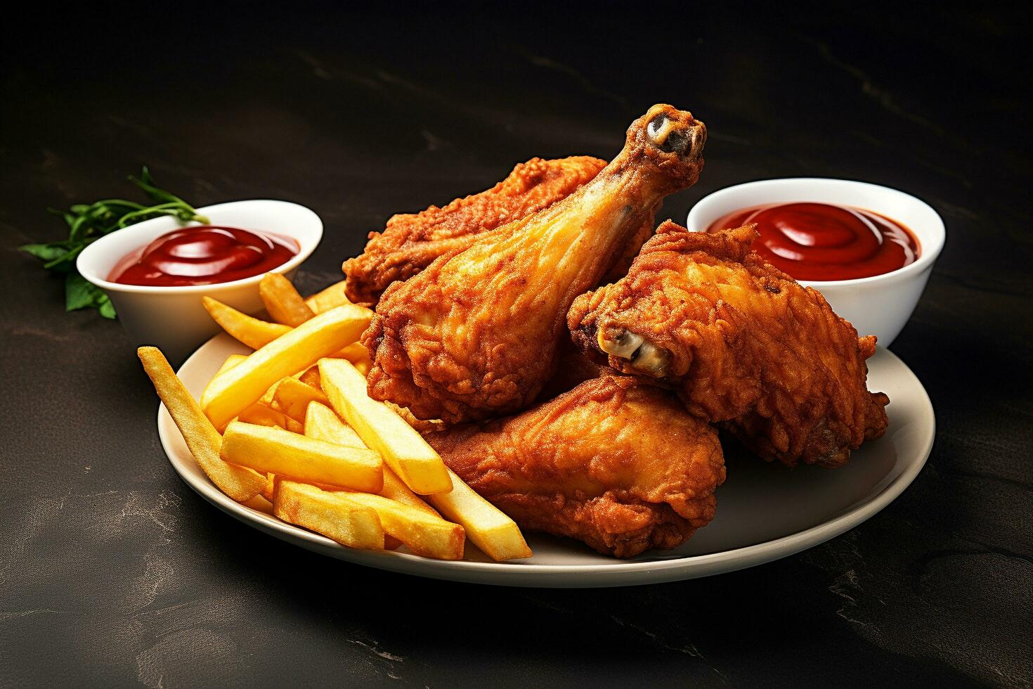 AI generated Fried Chicken Leg Pieces on a Plate photo