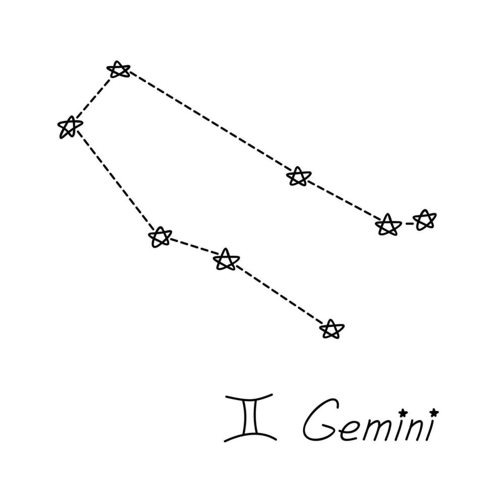 Hand drawn gemini zodiac sign Esoteric symbol doodle Astrology clipart Element for design vector