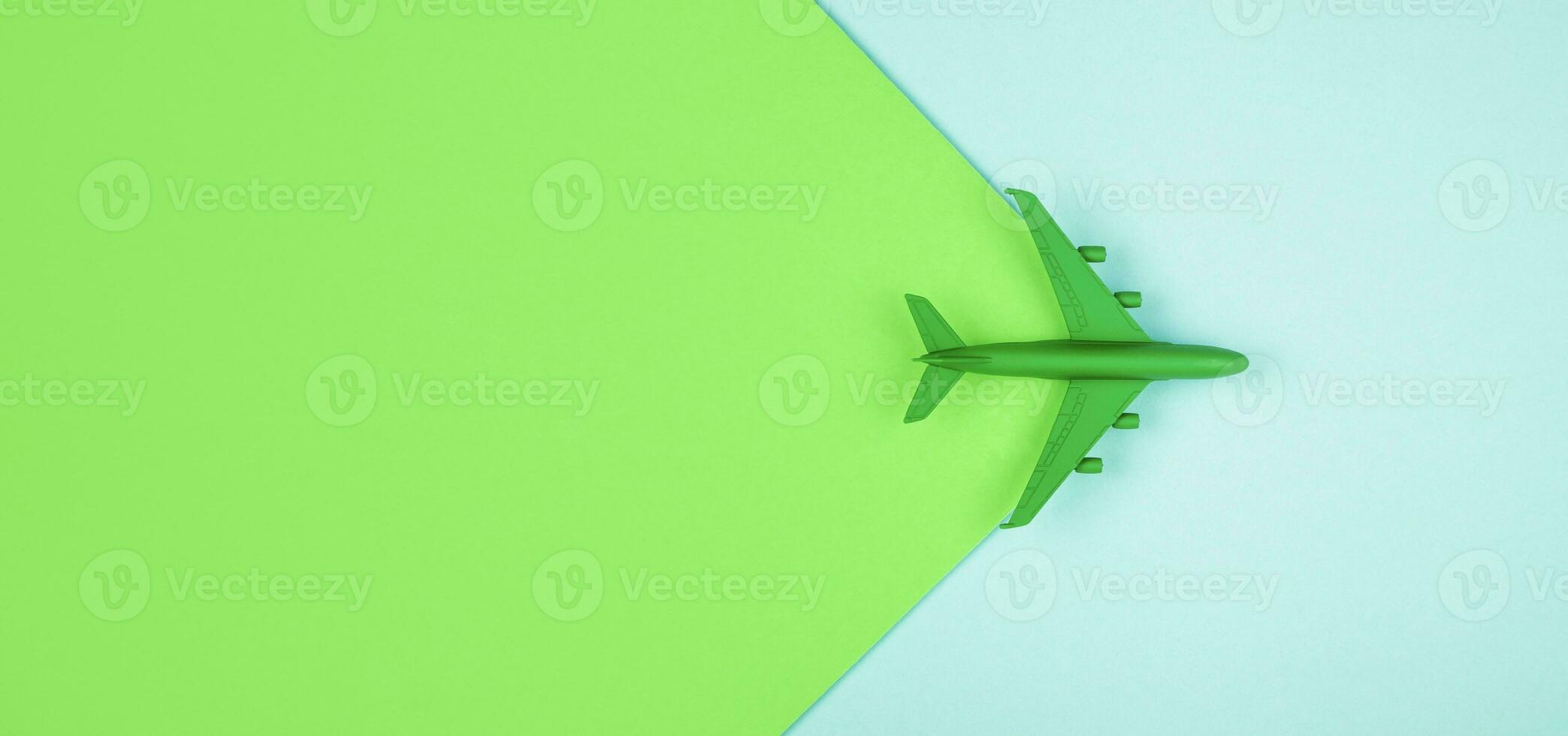 Sustainable aviation concept - green plane. Banner image, copy space. photo