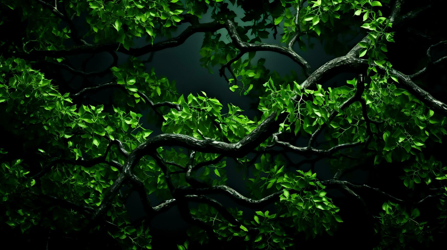AI generated Vibrant Greenery Closeup Natural Background of Tree Leaves Ideal for Foliage Texture Designs, Ai Generated photo