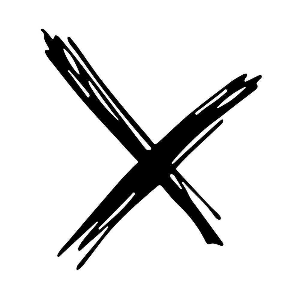 Hand drawn cross mark illustration. Marker wrong sign clipart. Ink scribble checkbox. Single element vector