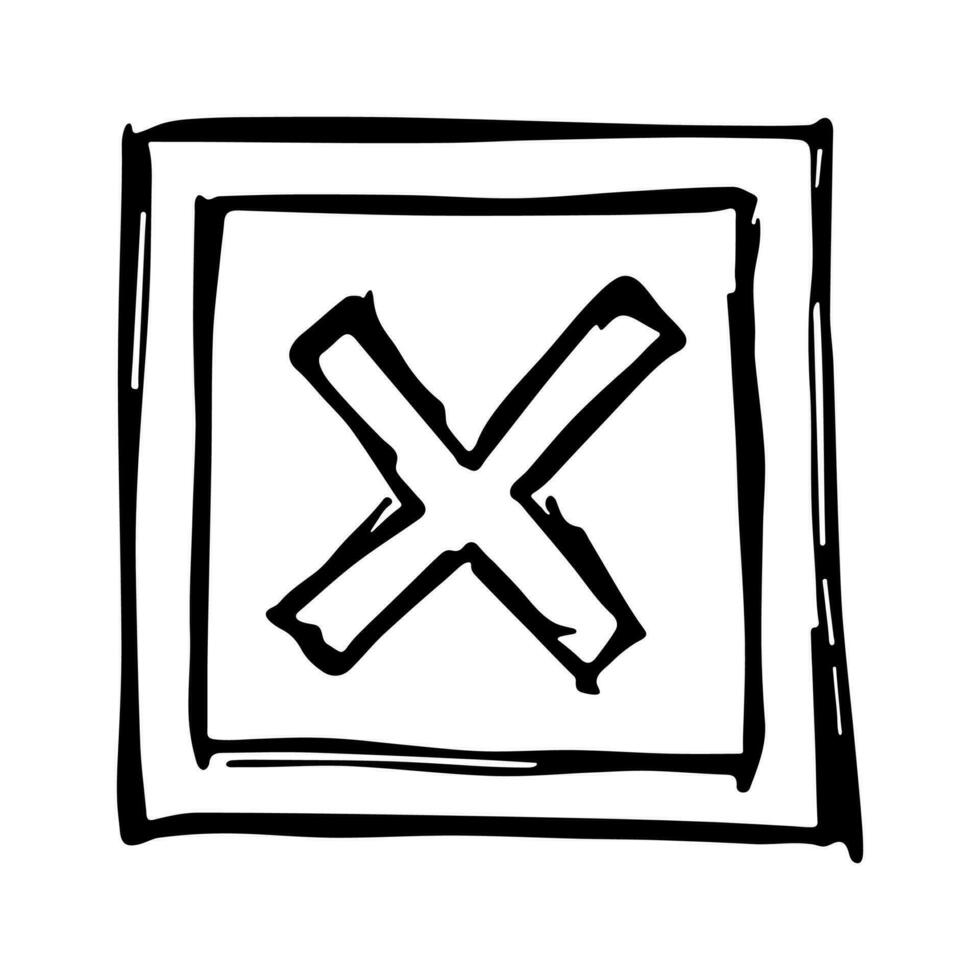 Hand drawn cross mark illustration. Marker wrong sign clipart. Ink scribble checkbox. Single element vector