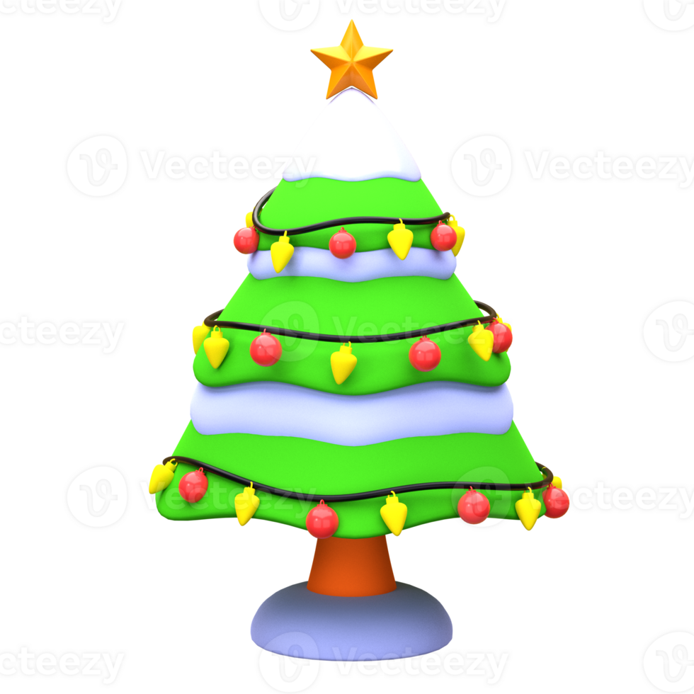 3d illustration christmas pine tree object. 3D creative Christmas design icon. 3D Rendering. png