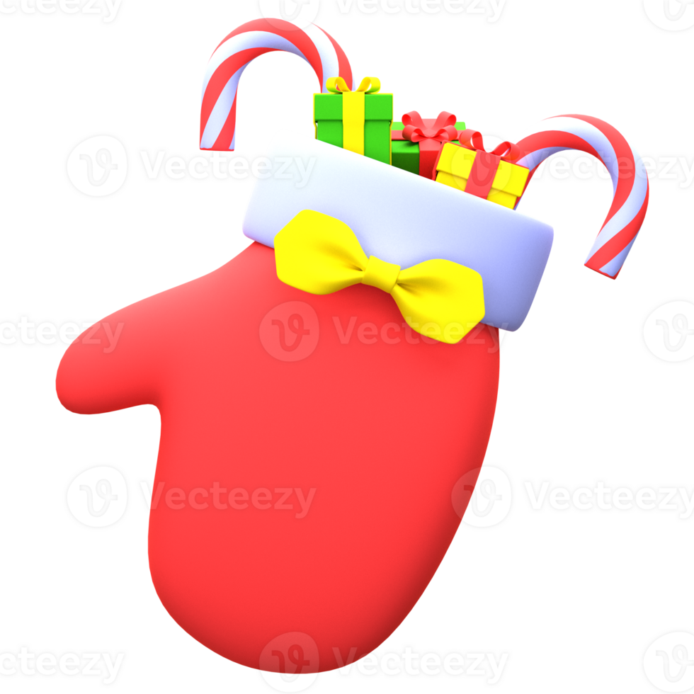 3d illustration Christmas glove object. 3D creative Christmas design icon. 3D Rendering. png