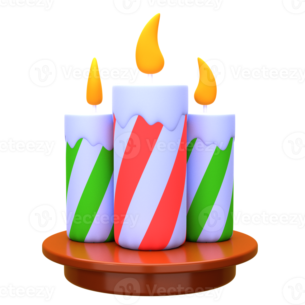 3d illustration christmas candles object. 3D creative Christmas design icon. 3D Rendering. png