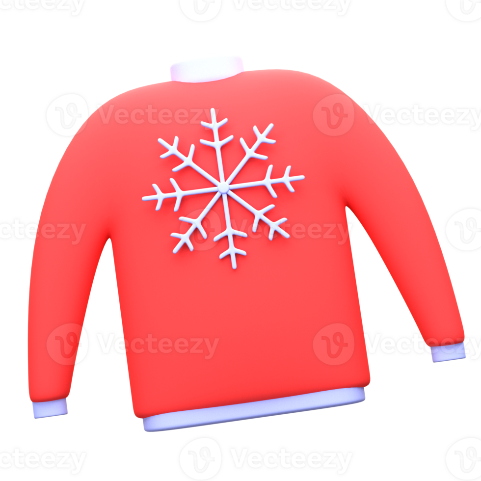 3d illustration snowflake sweater object. 3D creative Christmas design icon. 3D Rendering. png