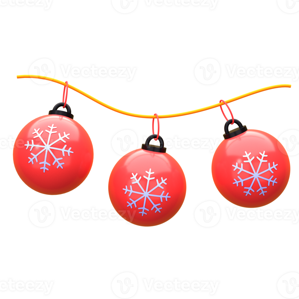 3d illustration christmas ball decoration object. 3D creative Christmas design icon. 3D Rendering. png