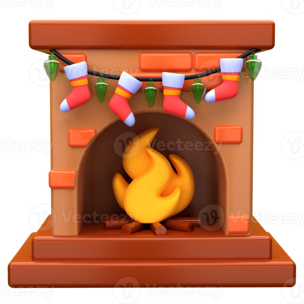 3d illustratie haard met sokken decoratie voorwerp. 3d creatief Kerstmis ontwerp icoon. 3d weergave. png