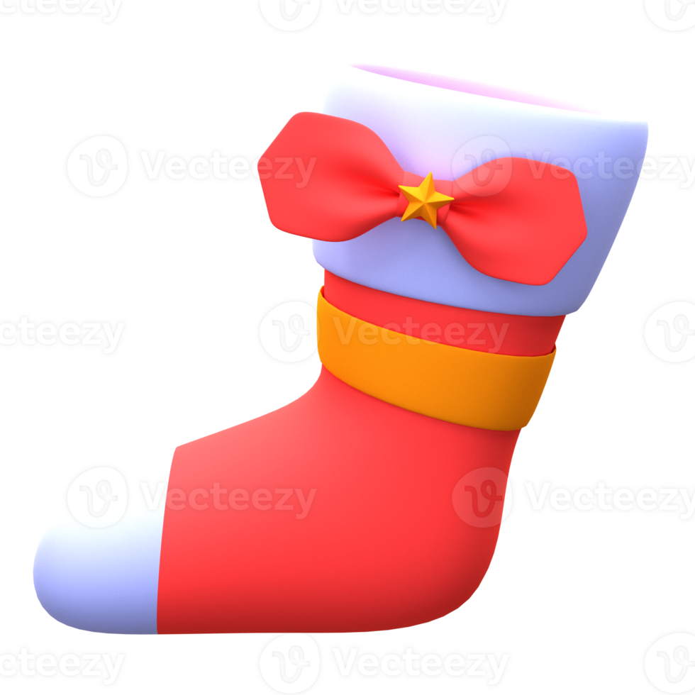 3d illustration Christmas sock object. 3D creative Christmas design icon. 3D Rendering. png