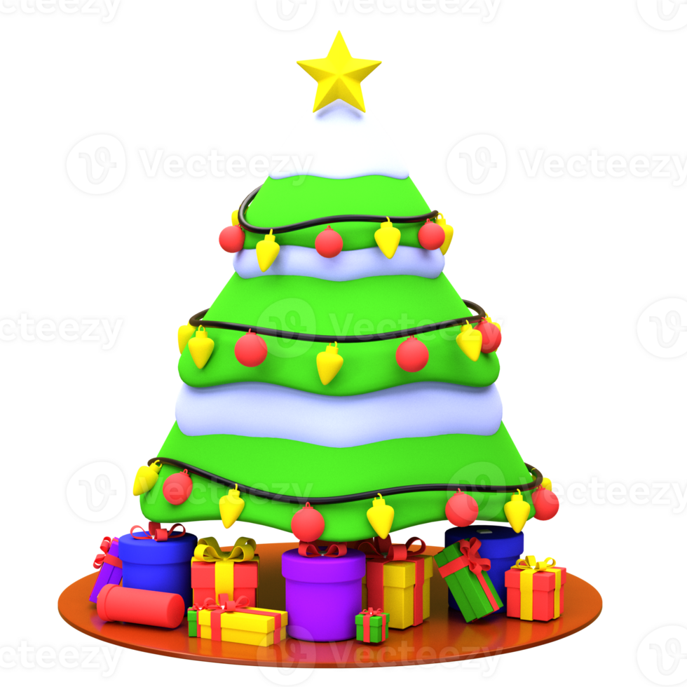 3d illustration christmas pine tree with gift box object. 3D creative Christmas design icon. 3D Rendering. png
