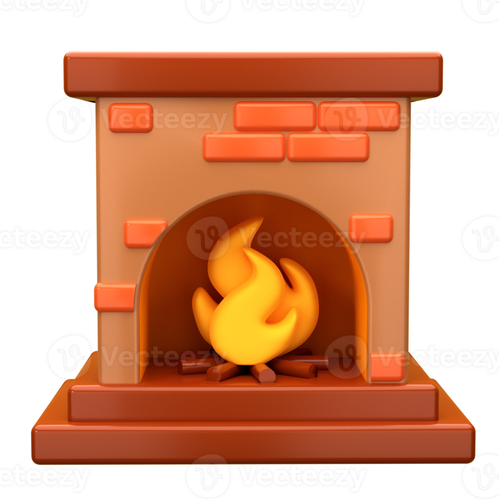 3d illustration fireplace object. 3D creative Christmas design icon. 3D Rendering. png