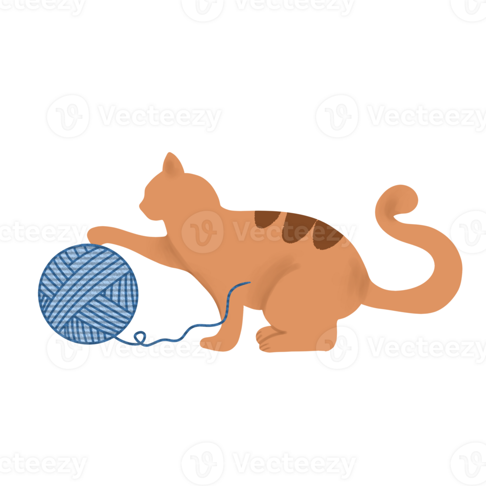 Cat play with yarn ball on png transparant background